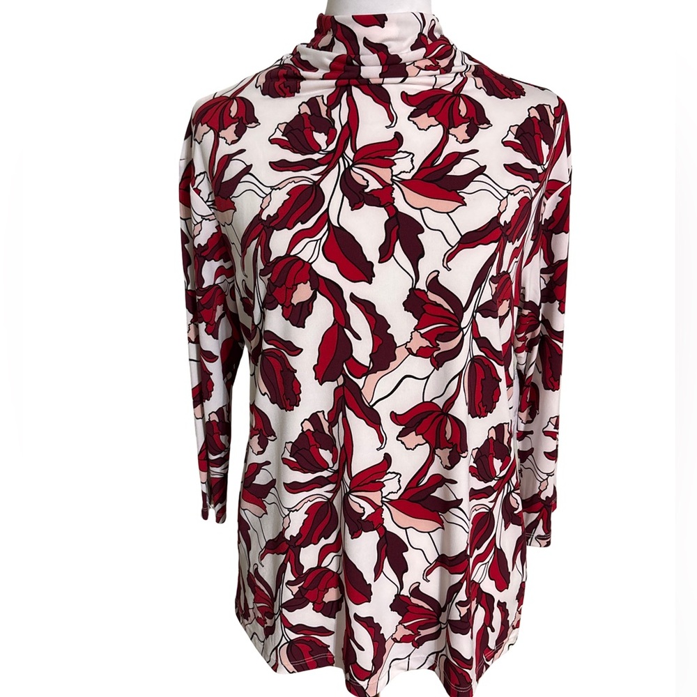 Liz Claiborne Red White Floral Long Sleeve Top